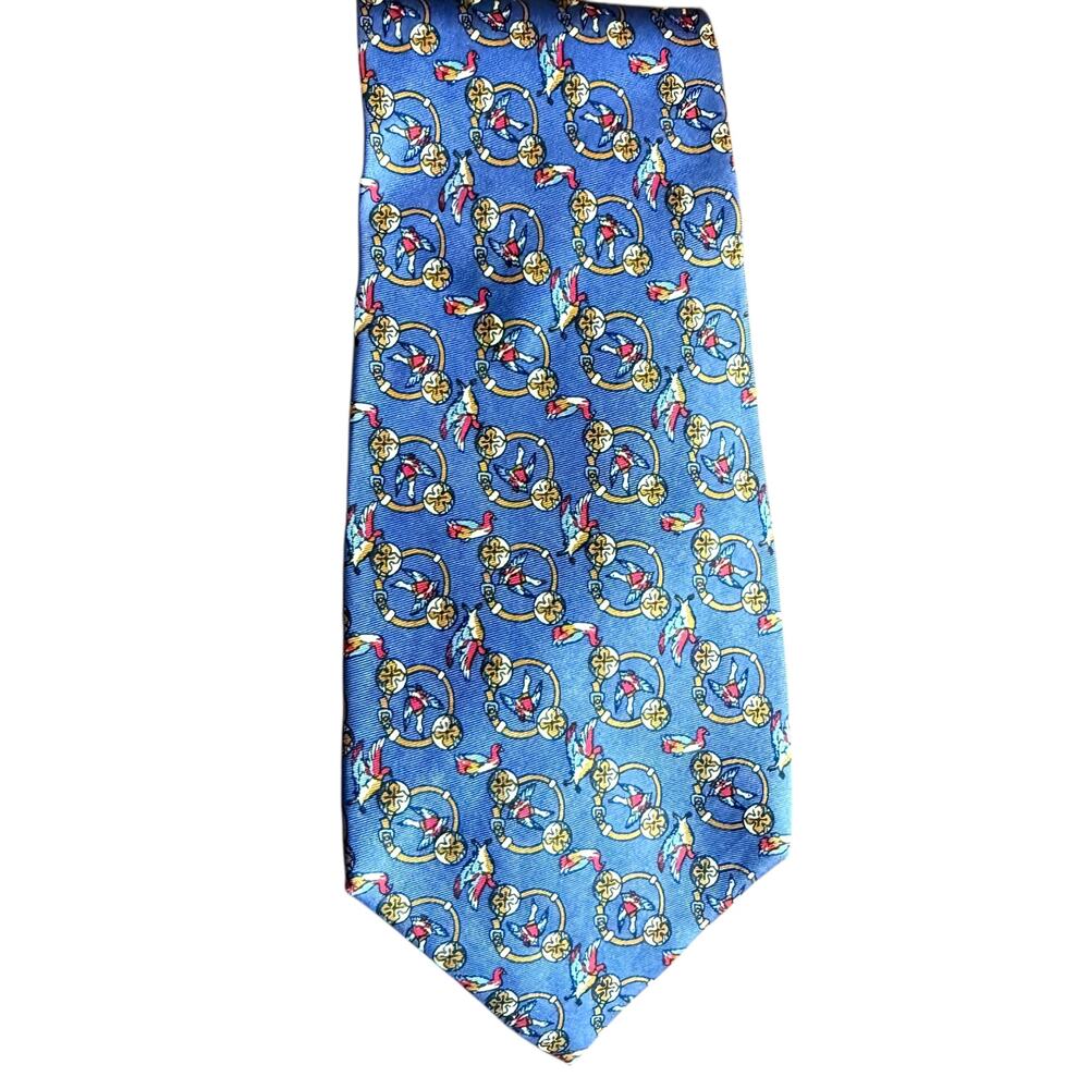 Carolina Herrera Vintage Blue Tie 100% Silk Hand Made in Italy 3 1/2 inches Wide - Picture 6 of 7